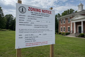 Zoning Notice signage Zoning Notice signage outside brick building