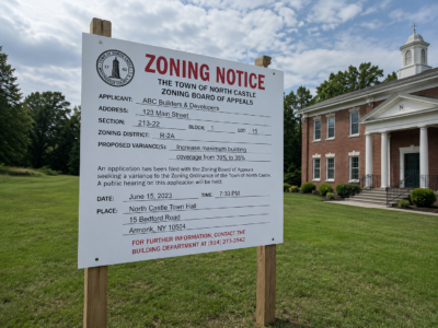 Zoning Notice signage outside brick building